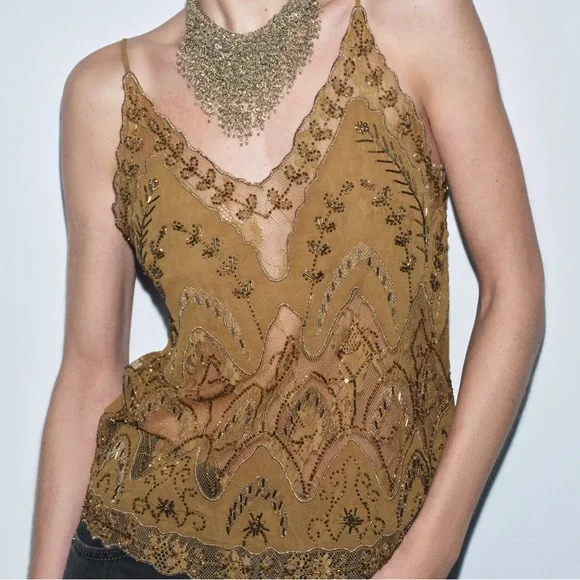 ZARA BEADED EMBROIDERED TOP ZW COLLECTION LIMITED EDITION - Picture 1 of 15